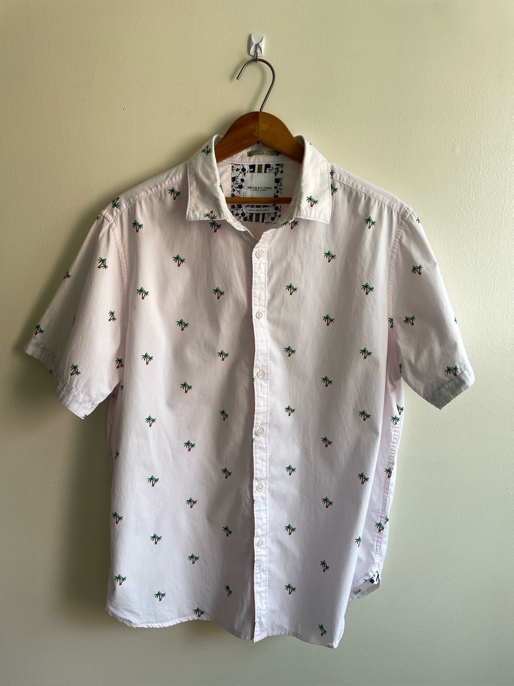 Denim & Flower Ricky Singh Pink Palm Tree Print Short Sleeve Button Up Shirt XL